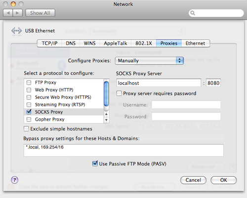 Configuring SOCKS Proxy in OS X Leopard