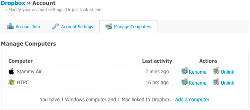 Dropbox Manage Linked Computers