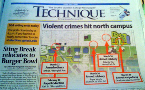 Georgia Tech Crimes on North Campus, 2008