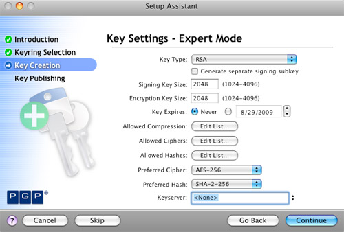 PGP Key Settings - Expert