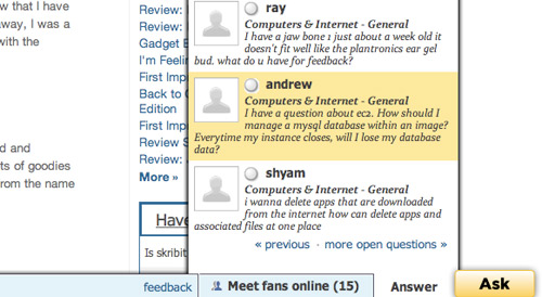 Answer a question on the AskMeGo toolbar