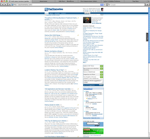 PaulStamatiou.com Zoomed Out on Safari 4 Beta