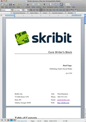 Skribit Business Plan Draft in Microsoft Word Mac 2008