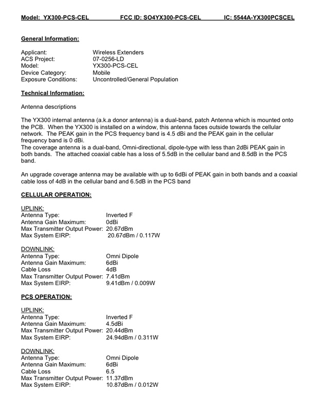 Wi-Ex zBoost zPersonal FCC RF Exposure Certification Test Details