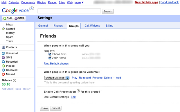 Google Voice Groups Setting