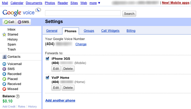 Google Voice Phones Settings