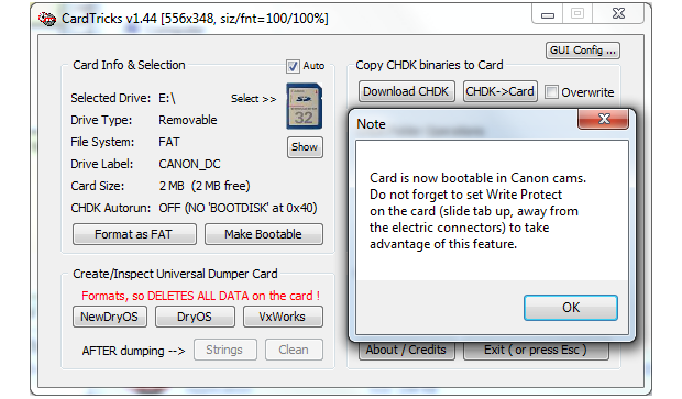 Format SD card for CHDK installation with CardTrick