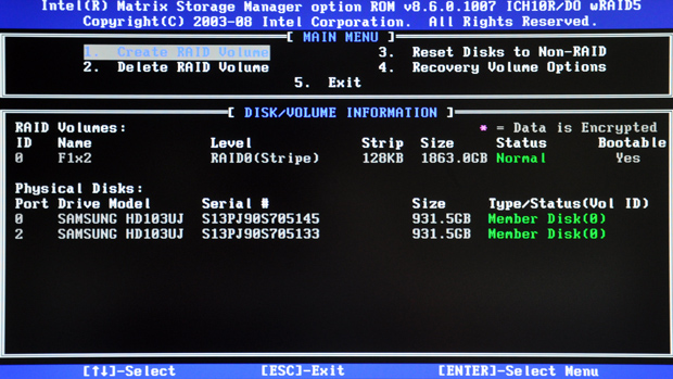 Intel matrix storage