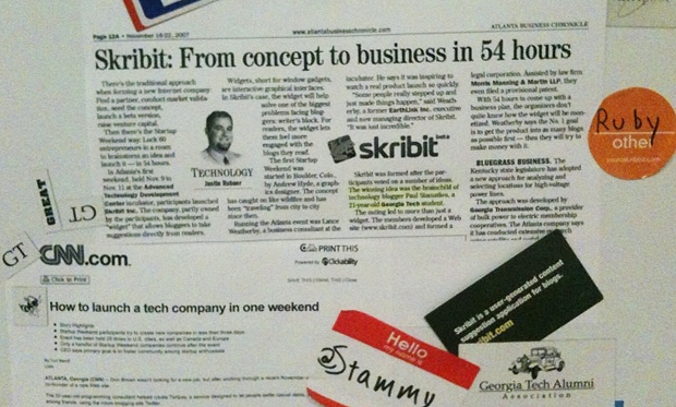 Skribit and Startup Weekend Press on Paul's fridge