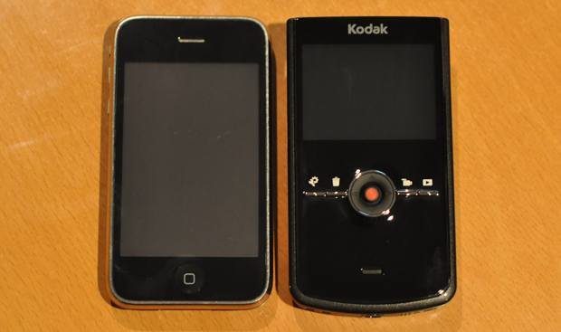 Size Comparison - Kodak Zi8 next to iPhone