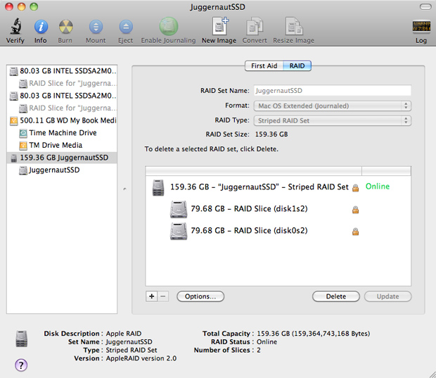 RAID 0 Array online in OS X