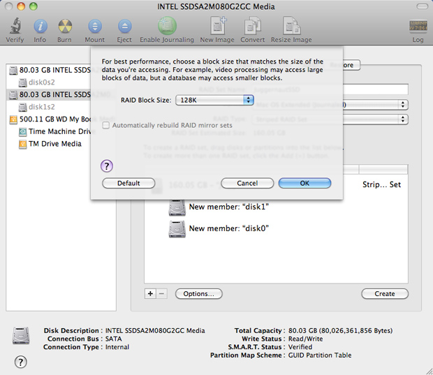 Select RAID 0 Array Block Size in OS X