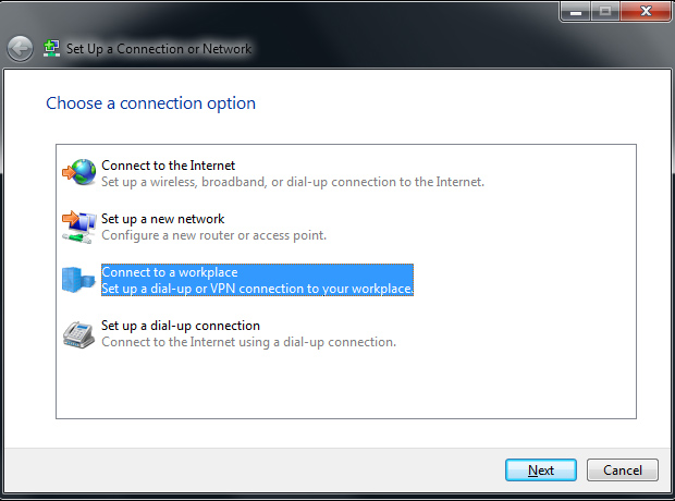 Connect to a workplace - Windows 7