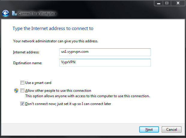 VPN Internet Address and Name - Windows 7