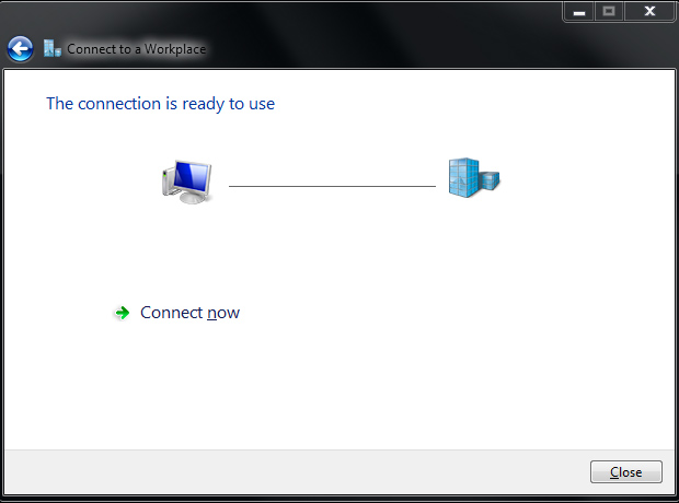 VPN connection is ready to use - Windows 7