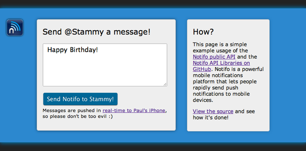 Notifo Labs - Send a birthday message to Stammy