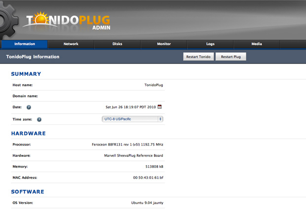 TonidoPlug Admin interface