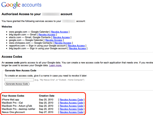 Google Apps account - access codes and website access