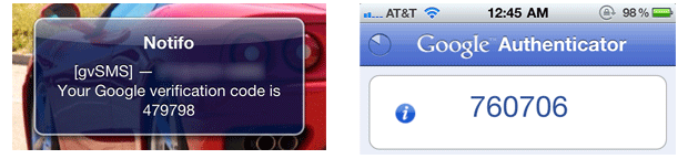 Receiving verification code for Google Apps Two-Step Verification via SMS and via mobile Google Authenticator app