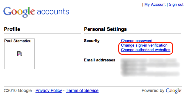 Google Account Security Settings