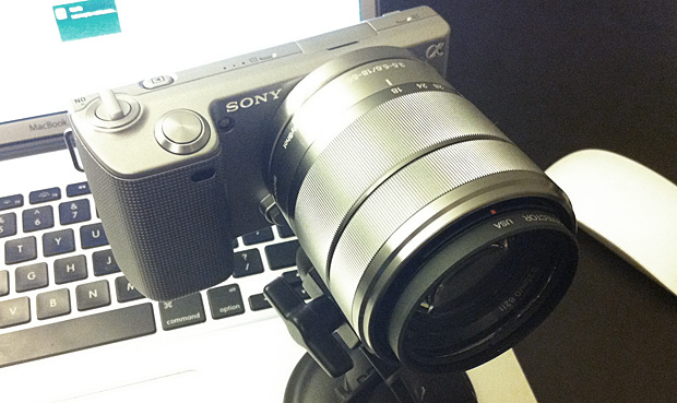 Sony Alpha NEX-5 on a suction cup mount