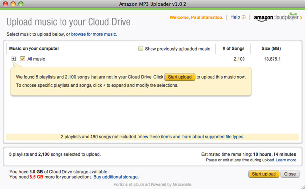 Upload music to Amazon Cloud Drive