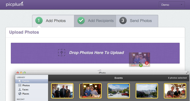 Drag and dropping photos from iPhoto into Picplum