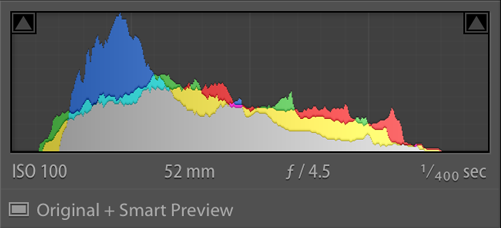 Lightroom 6 histogram showing Smart Previews