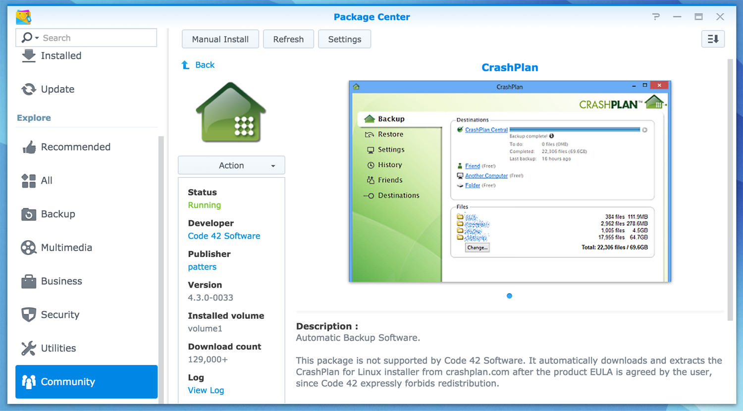 crashplan synology nas