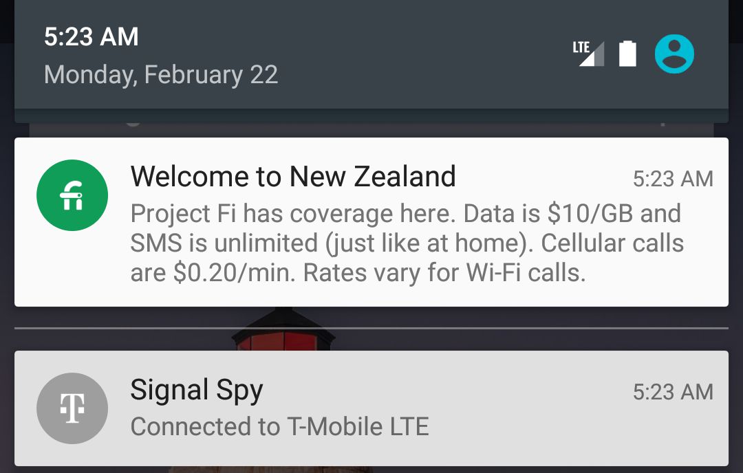 New Zealand Project Fi notification