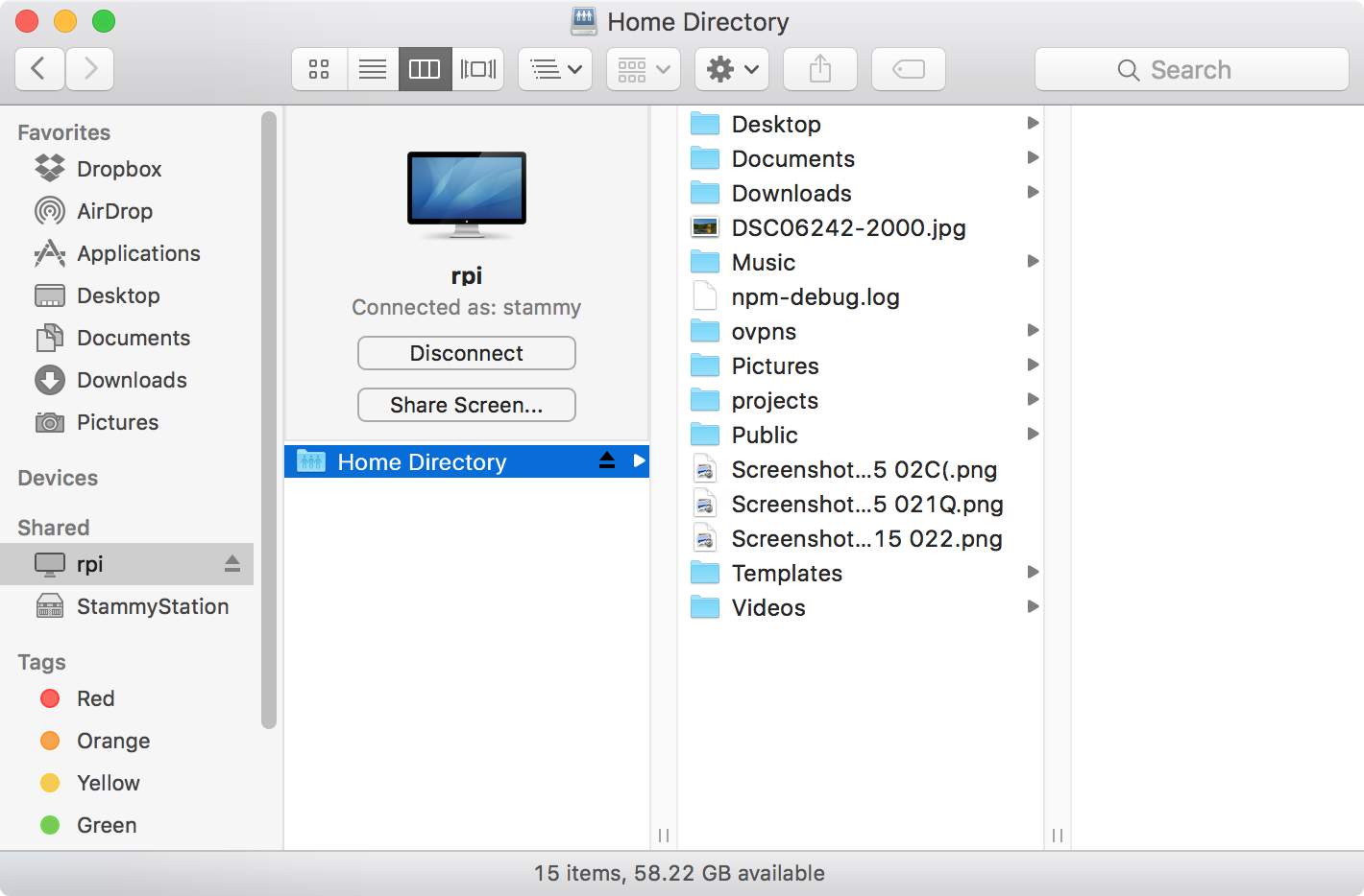 Raspberry Pi visible in the OS X Finder