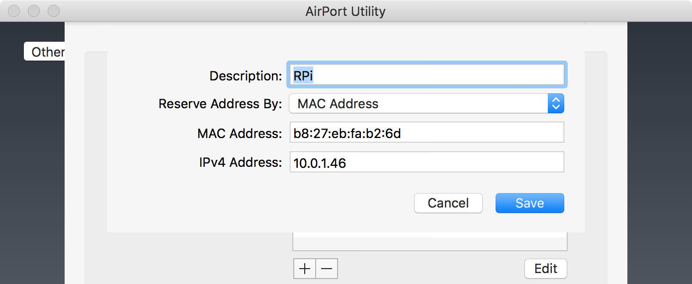 AirPort Utility - DHCP reservation