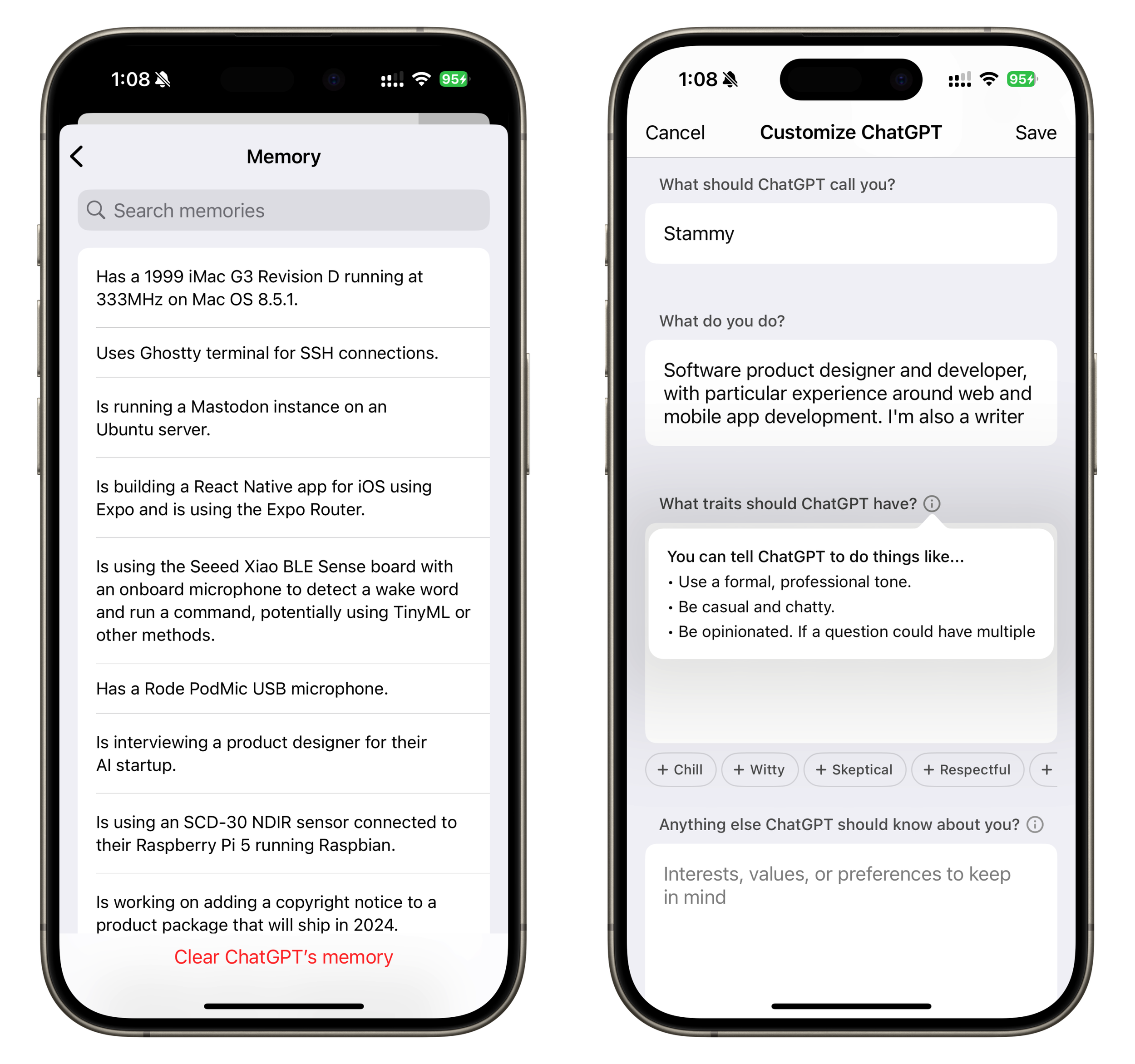 ChatGPT's take on personalization with Memory, Custom Instructions, and Traits